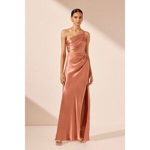 Shona Joy La Lune Asymmetrical Gathered Maxi Dress Antique Rose Size 4 NWT